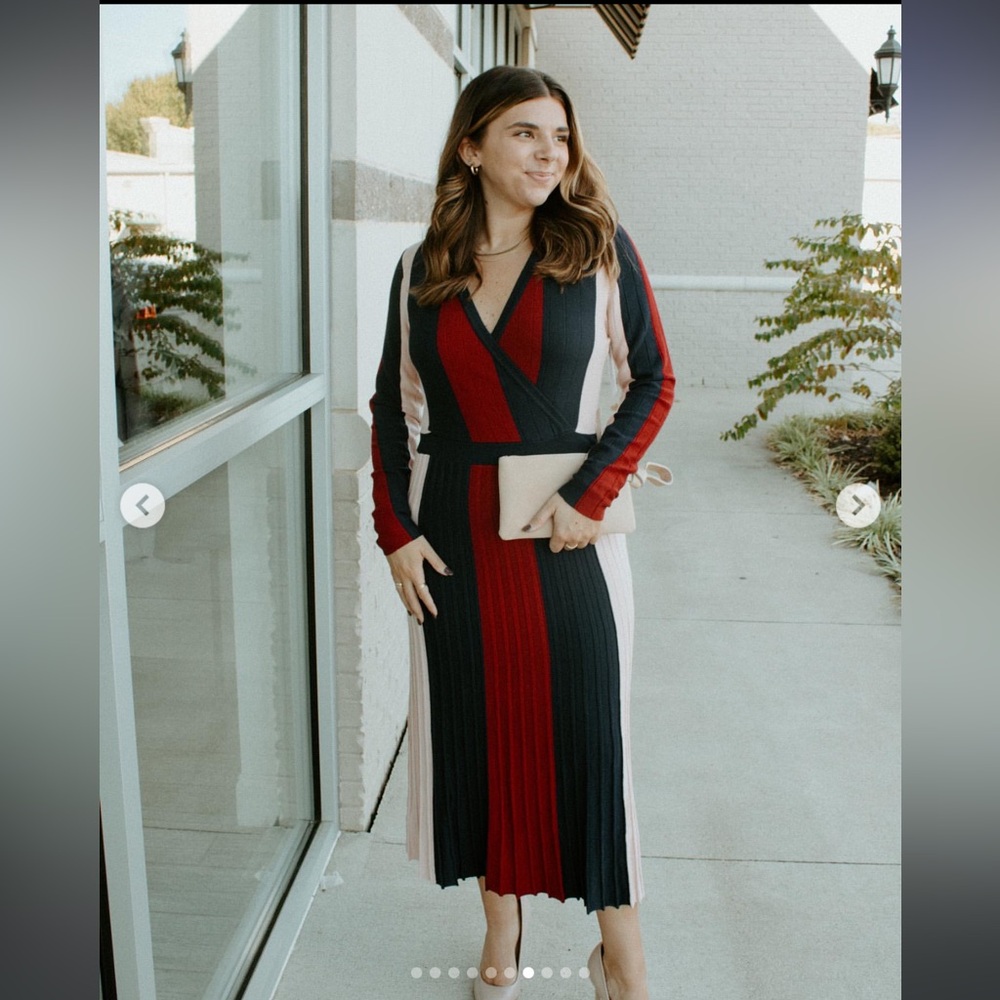 Adelyn Ray navy burgundy dress knit,Elegant Multicolor Striped Dress